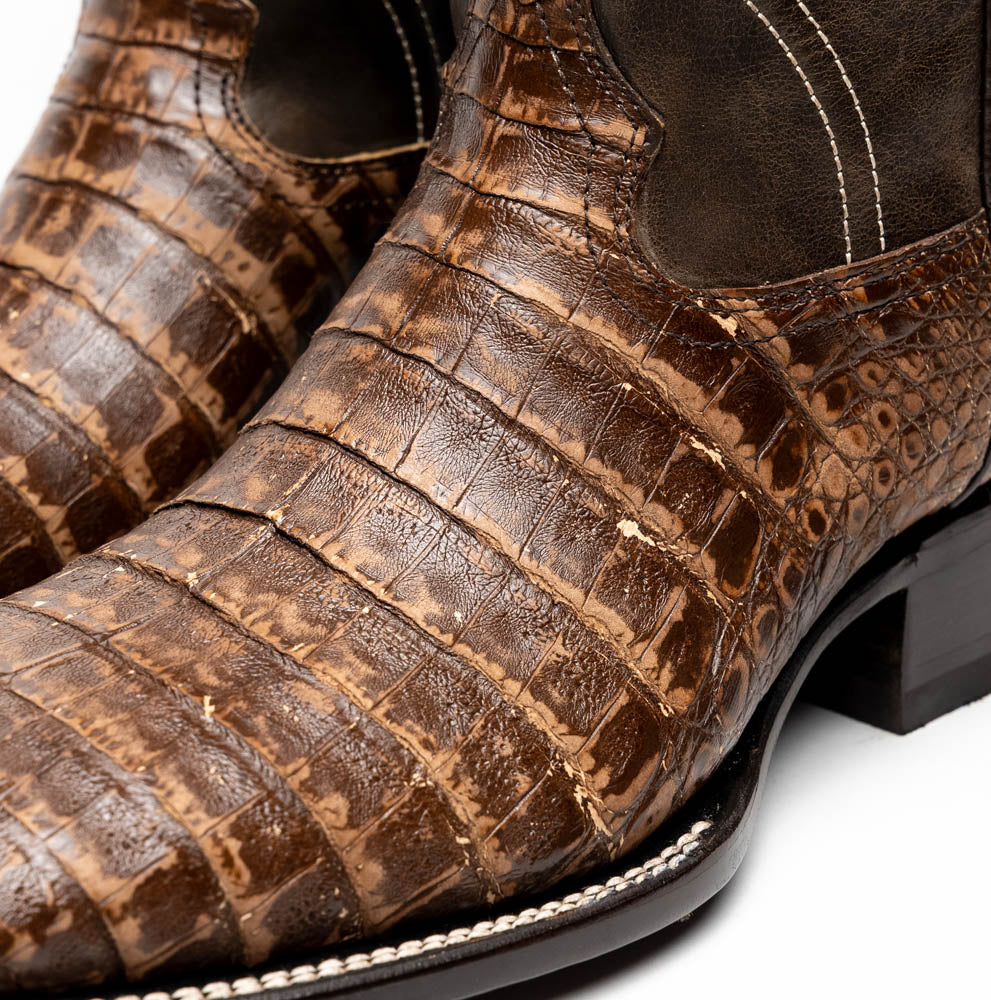 Marco Di Milano Tuscon Stone Brown Caiman Crocodile Square Toe Cowboy Boots