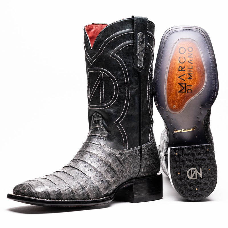 Marco Di Milano Tuscon Stone Gray Caiman Crocodile Square Toe Cowboy Boots