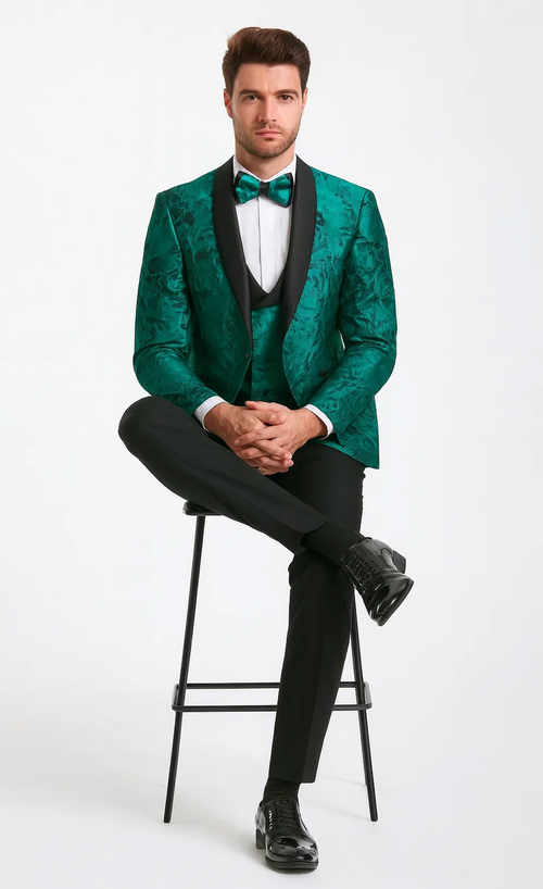 Turquoise Floral Tuxedo with Shawl Lapel β 4 Piece Set