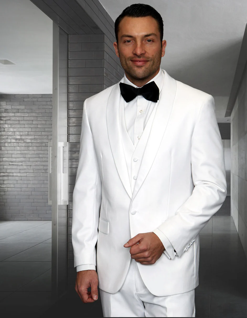 White Prom Suit - White Prom Tuxedo Suits - White Wedding Tuxedo Vested Wool