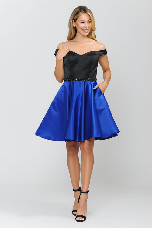 Poly USA 8532 Two-Tone Short Off the Shoulder Dress