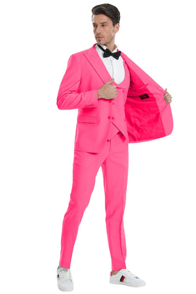 Men's Fuchsia Pink Vested Suit for Formal Events
