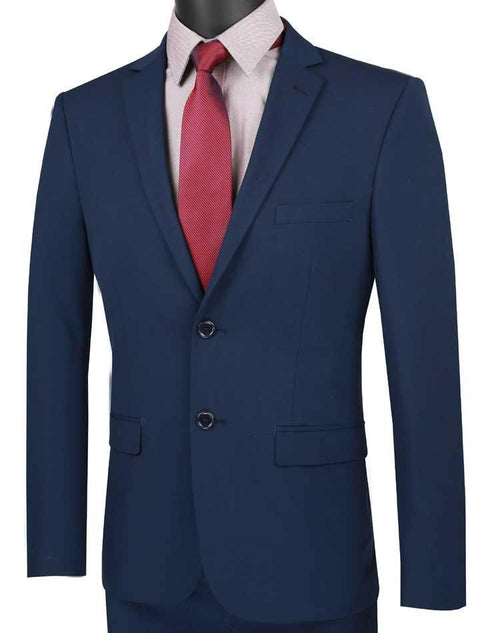 Ultra Slim Fit Stretch 2 Piece Suit Color Navy by Vinciin