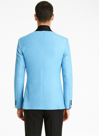 Unique Prom Suits - Interesting Fun - Men's Slim Fit Vested Paisley Light Blue Wedding Tuxedo