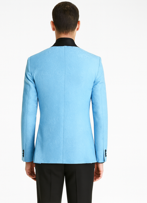 Unique Prom Suits - Interesting Fun - Men's Slim Fit Vested Paisley Light Blue Wedding Tuxedo