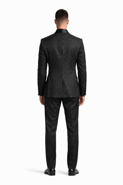 Unique Prom Suits - Interesting Fun - Men's Slim Fit Wedding & Prom Tonal Paisley Black Tuxedo
