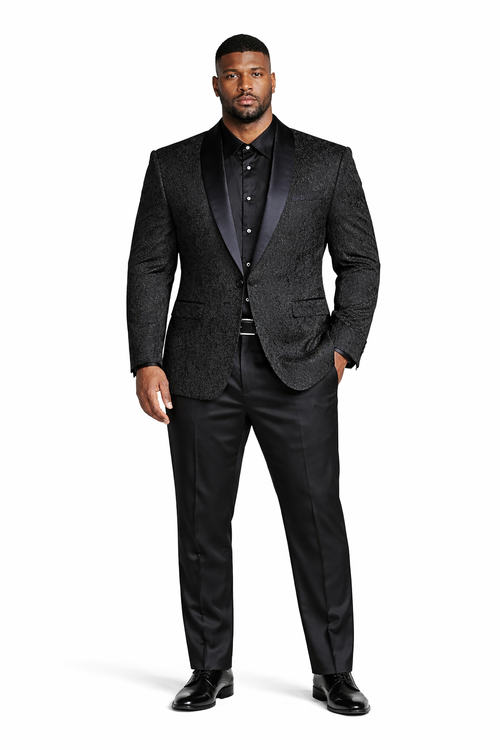 Unique Prom Suits - Interesting Fun - Men's Slim Fit Wedding & Prom Tonal Paisley Black Tuxedo
