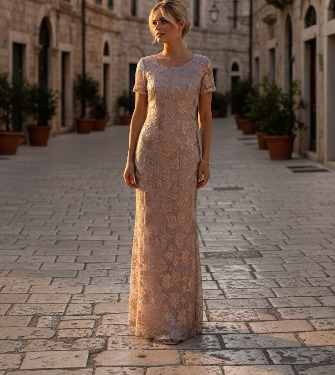 Mother-of-the-Bride Short Sleeve Formal Evening Dress by Eva USA 3456