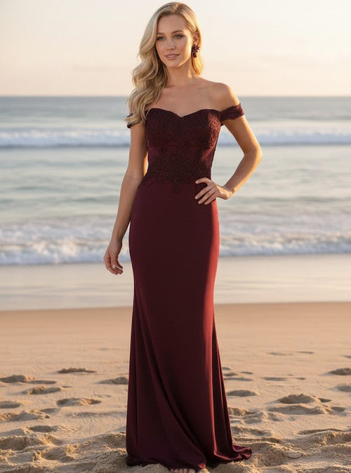 Elegant Form Fitting Evening Dress | Off The Shoulder Formal Gown