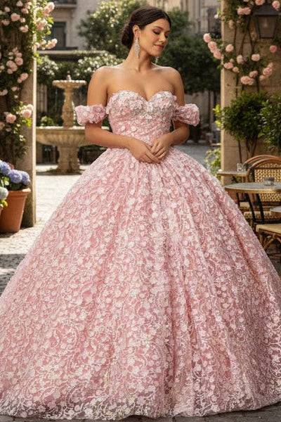 3D Floral Off Shoulder Ball Gown by Elizabeth K GL3019