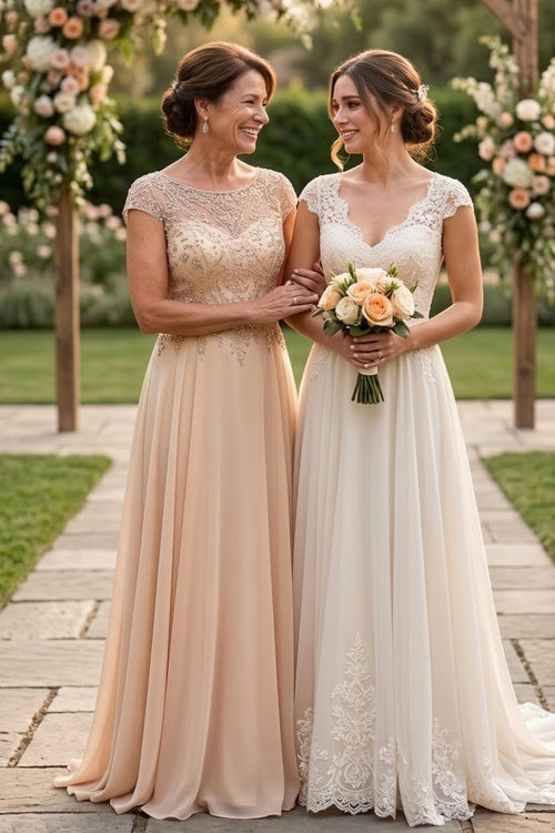 Deklaire K311 Chiffon A-Line Gown with Cap Sleeves – Mother of the Bride Dress
