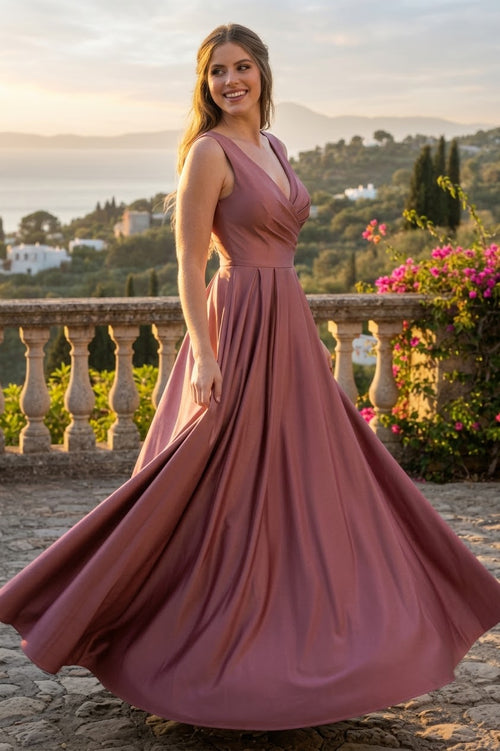 Lenovia 5242 Side Pockets A-line Shiny Long Simple Formal Evening Gown