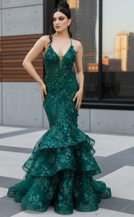 Prom Dress Plunging V-Neck Beaded Formal Gown By Royal Queen RQ8148