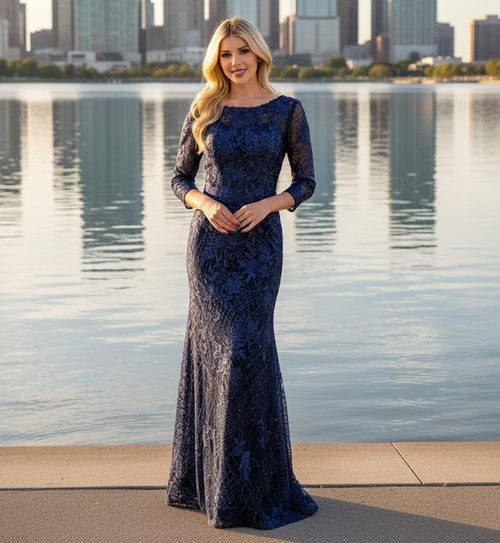 Mother Of The Bride Dress Boat Neck Sheath Gown By Amelia Couture 7045-New Collection