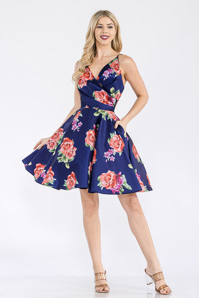 Lenovia 5307 Sleeveless V-Neck Print Taffeta A-line Dress