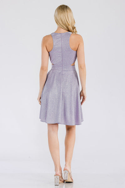Short Metallic Glitter Halter A-line Dress with Pockets by Perrty 3063