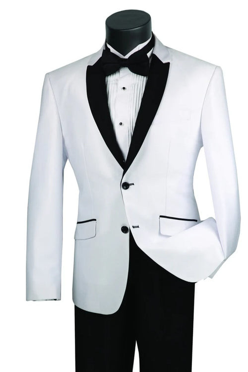 All White Mens Tuxedo - Wedding Suit - Mens 2 Button Slim Fit Peak Shawl Tuxedo In White - Men's Tuxedo USA