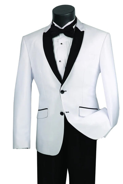 All White Mens Tuxedo - Wedding Suit - Mens 2 Button Slim Fit Peak Shawl Tuxedo In White - Men's Tuxedo USA