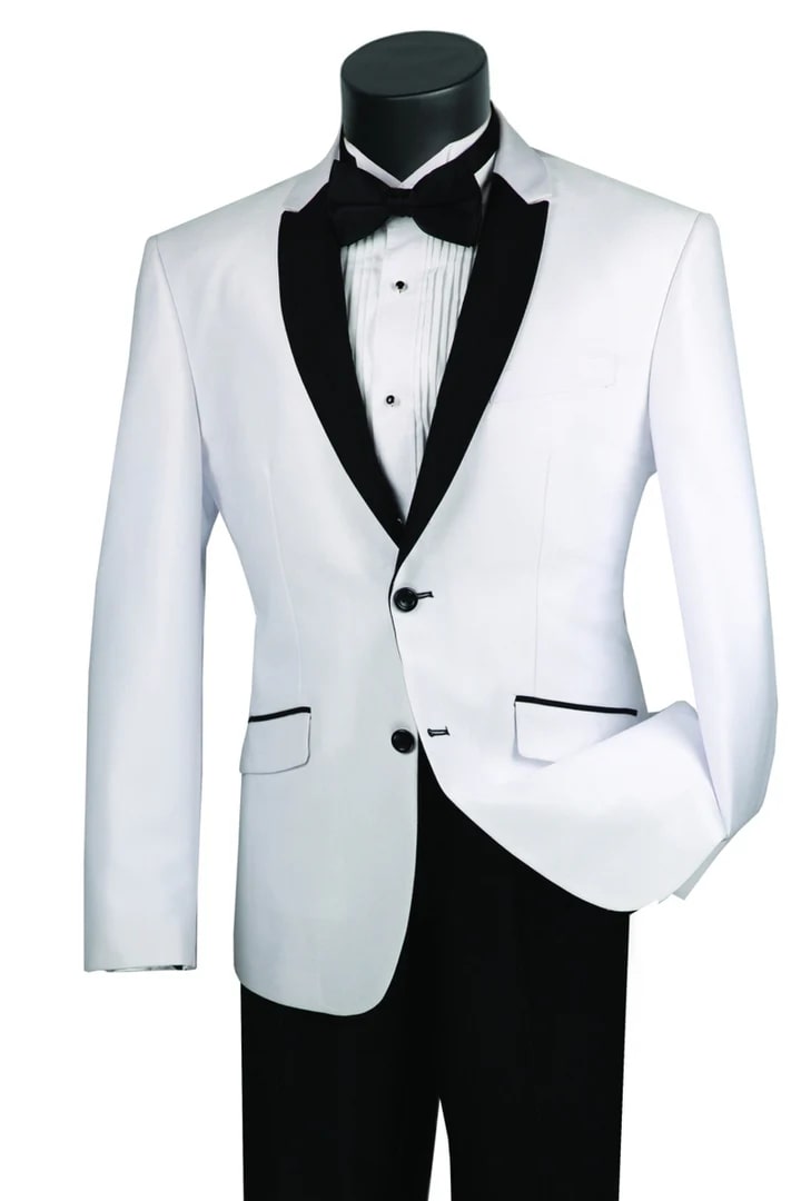 All White Mens Tuxedo - Wedding Suit - Mens 2 Button Slim Fit Peak Shawl Tuxedo In White - Men's Tuxedo USA