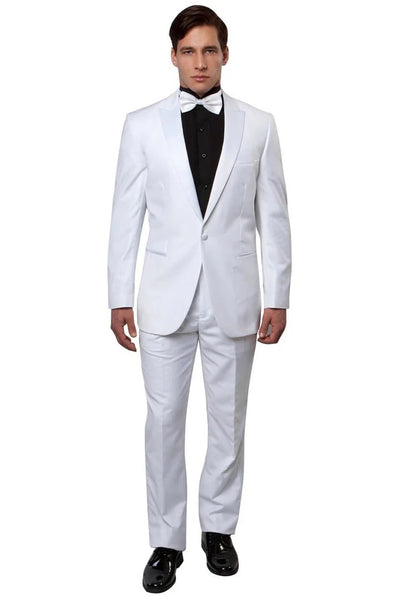 All White Mens Tuxedo - Wedding Suit - Men's Slim Fit One Button Peak Lapel Wedding Tuxedo In White - Men's Tuxedo USA