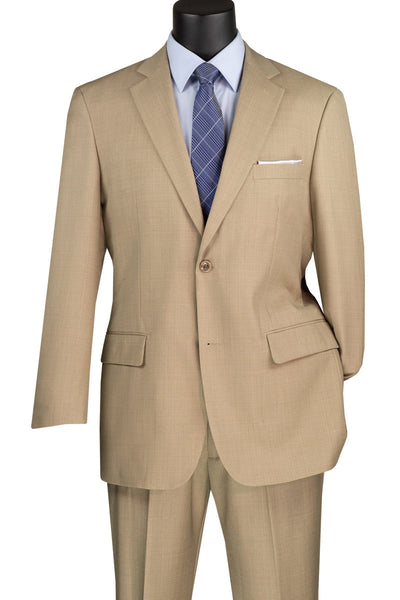 Mens Beige Sharkskin Suit with 2 Button Closure