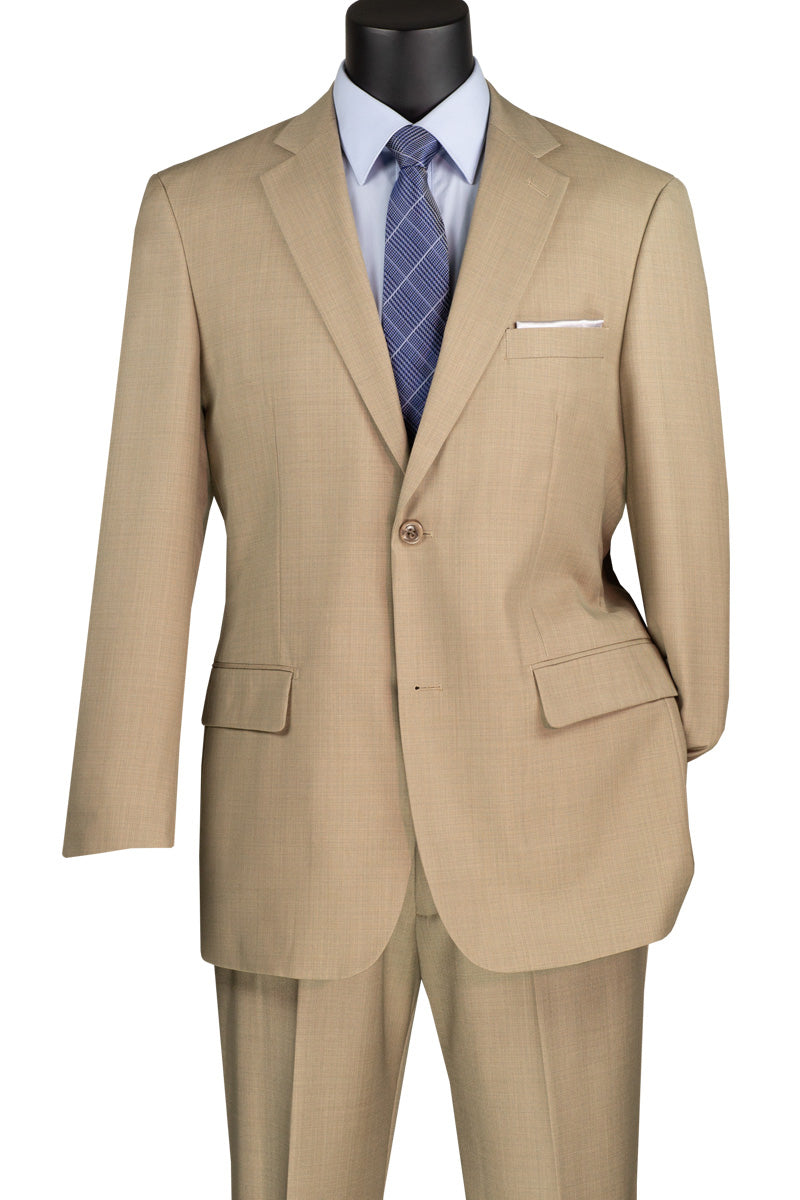 Mens Beige Sharkskin Suit with 2 Button Closure