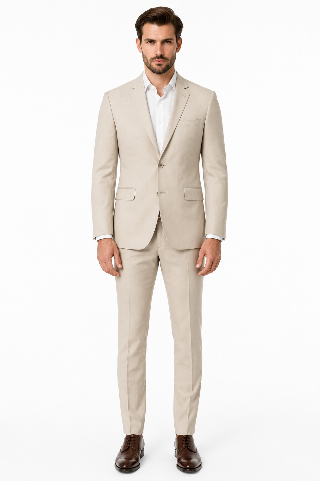 Vanderbilt Collection - Classic 2 Piece Suit 2 Buttons Regular Fit In Beige – SuitUSA