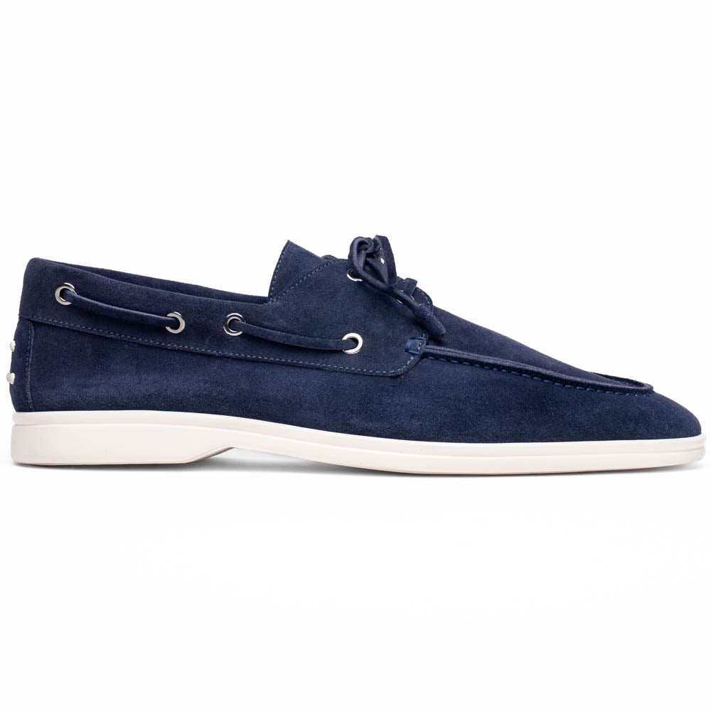 Zelli Venice Hand-Stitched Sueded Goatskin Boat Shoe in Navy