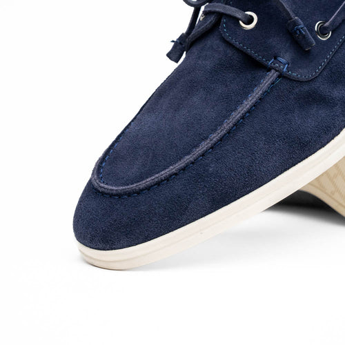 Zelli Venice Hand-Stitched Sueded Goatskin Boat Shoe in Navy