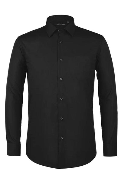 Verno Men's Classic Spread Collar Dress Shirt in Black. - Elegant Mensattire