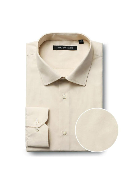 Verno Mens Classic Spread Collar Dress Shirt - Taupe - Elegant Mensattire