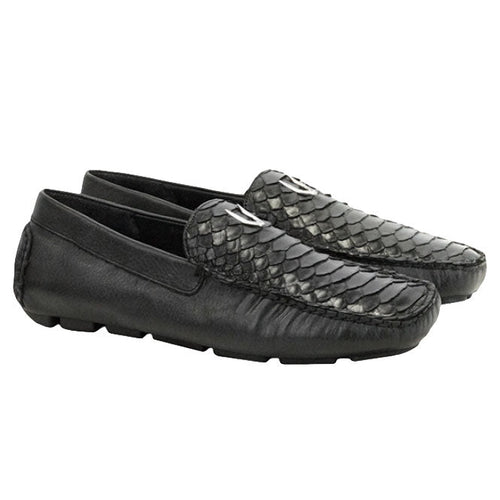 Vestigium Python Driving Loafers Black - Black Python men's driving loafer