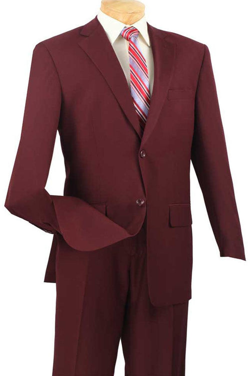 Vinci Burgundy Sharkskin 2-Button Woven Suit - Elegant Mensattire