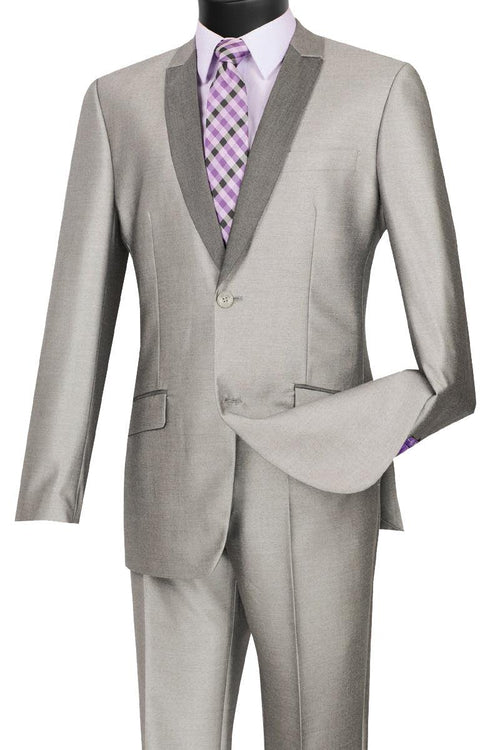 "Vinci Grey Shawl Collar Men's 2-Button Slim-Fit Tuxedo" - Elegant Mensattire
