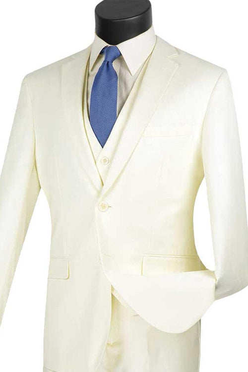 Vinci Ivory 2 Button Vested Slim Fit Suit: Refined Elegance. - Elegant Mensattire