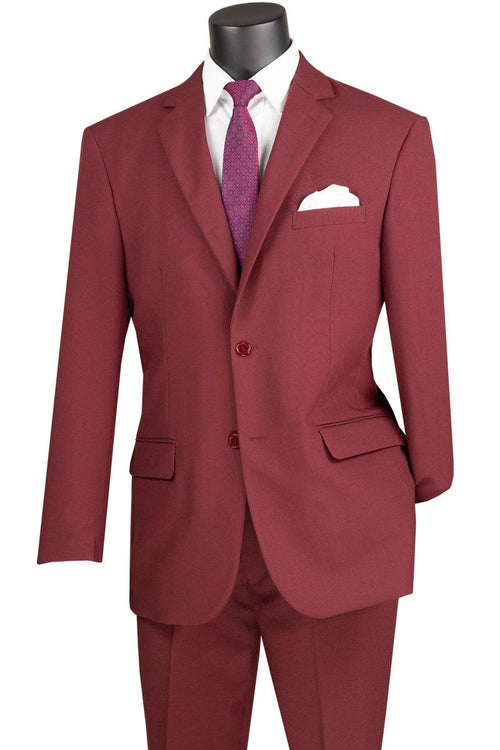 Vinci Men's 2-Button Poplin Suit - Burgundy Class - Elegant Mensattire