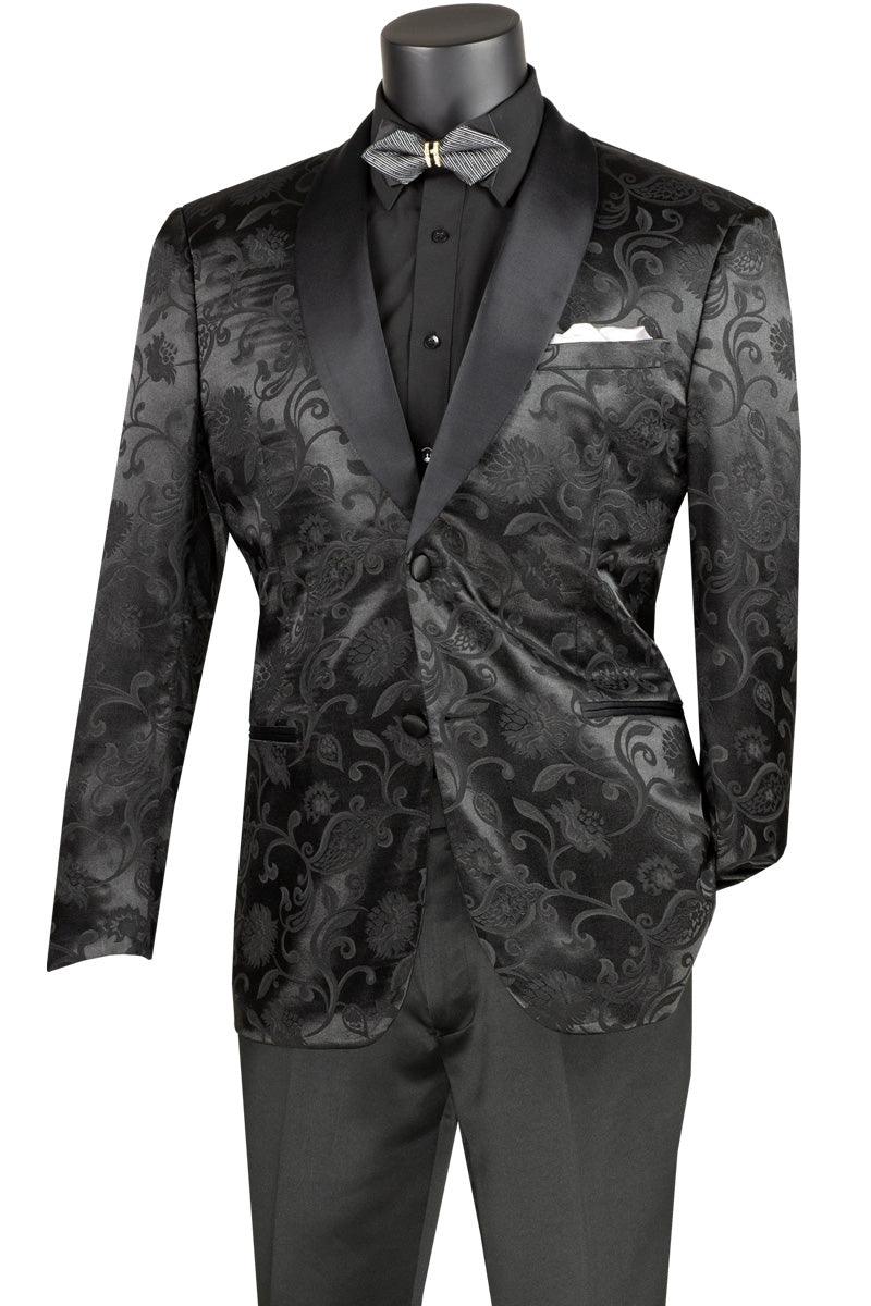 Vinci Men's Black Prom Blazer: Slim Fit Paisley Jacquard - Elegant Mensattire – SuitUSA