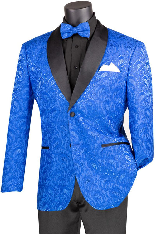 "Vinci Men's Royal Paisley Jacquard Prom Tuxedo" - Elegant Mensattire