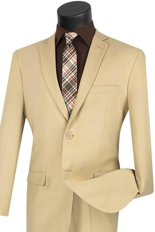 "Vinci Men's Tan 2-Button Slim Fit Poplin Suit" - Elegant Mensattire