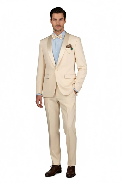 Spectrum Champagne Shawl Lapel Tuxedo β 3-Piece One Button Elegant Formal Suit