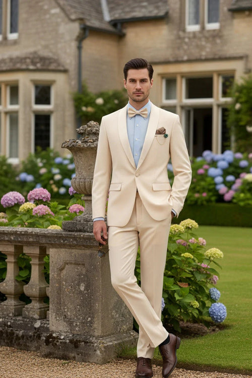 Spectrum Champagne Shawl Lapel Tuxedo β 3-Piece One Button Elegant Formal Suit