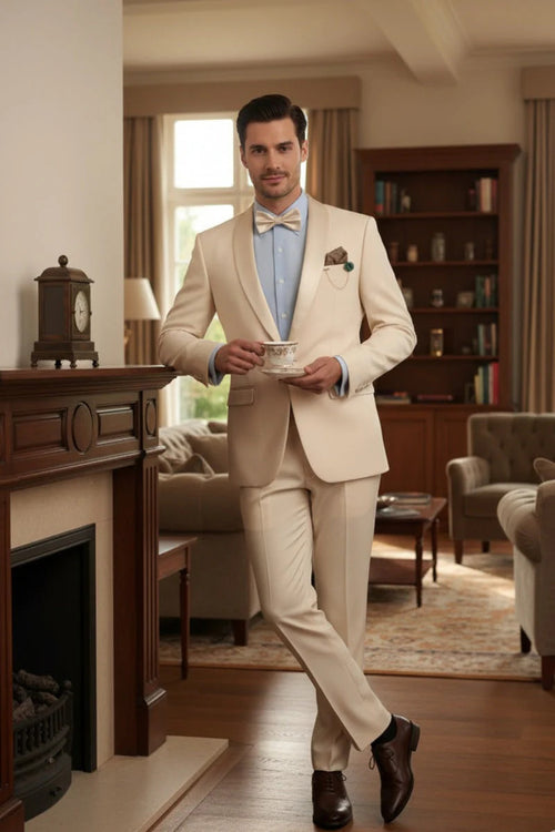 Spectrum Champagne Shawl Lapel Tuxedo β 3-Piece One Button Elegant Formal Suit