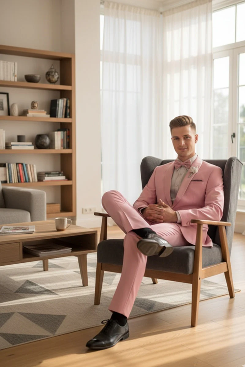 Dusty Rose Shawl Lapel Tuxedo by Spectrum – Elegant 3-Piece Formal Wear