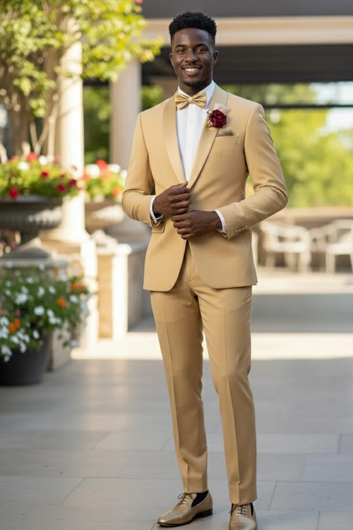 Light Gold Shawl Lapel Tuxedo by Spectrum β Elegant 3-Piece Formal Wear