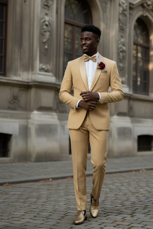 Light Gold Shawl Lapel Tuxedo by Spectrum β Elegant 3-Piece Formal Wear
