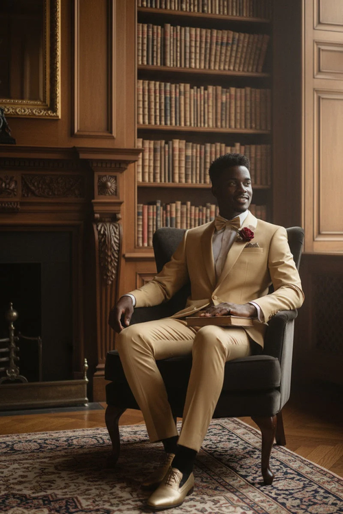 Light Gold Shawl Lapel Tuxedo by Spectrum β Elegant 3-Piece Formal Wear