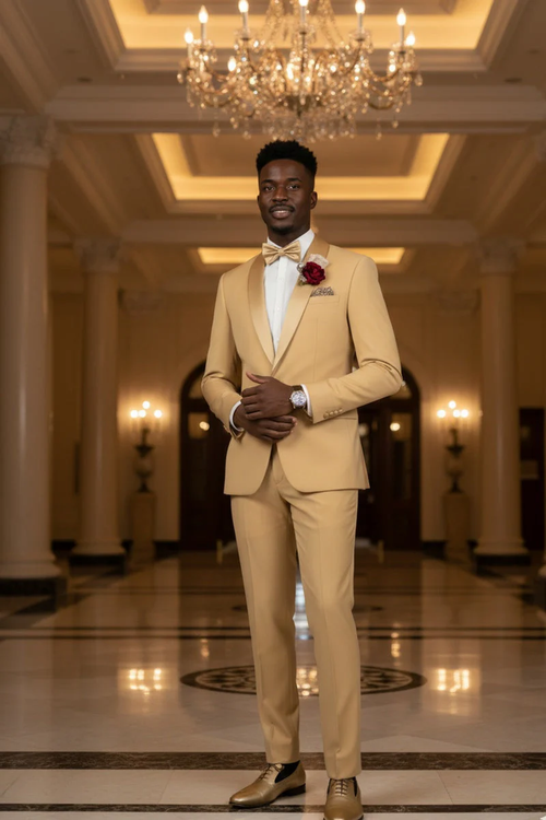 Light Gold Shawl Lapel Tuxedo by Spectrum β Elegant 3-Piece Formal Wear