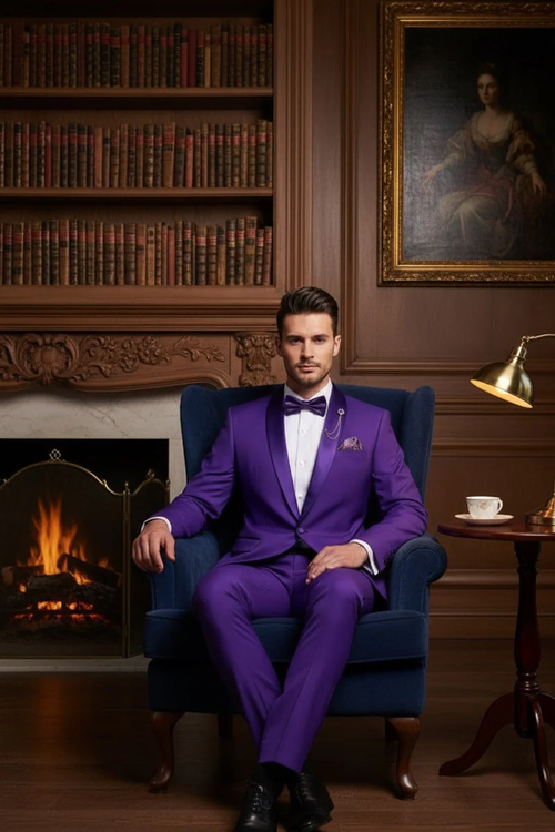 Premium Royal Purple Shawl Lapel Tuxedo β Spectrum 1 Button Formal Set