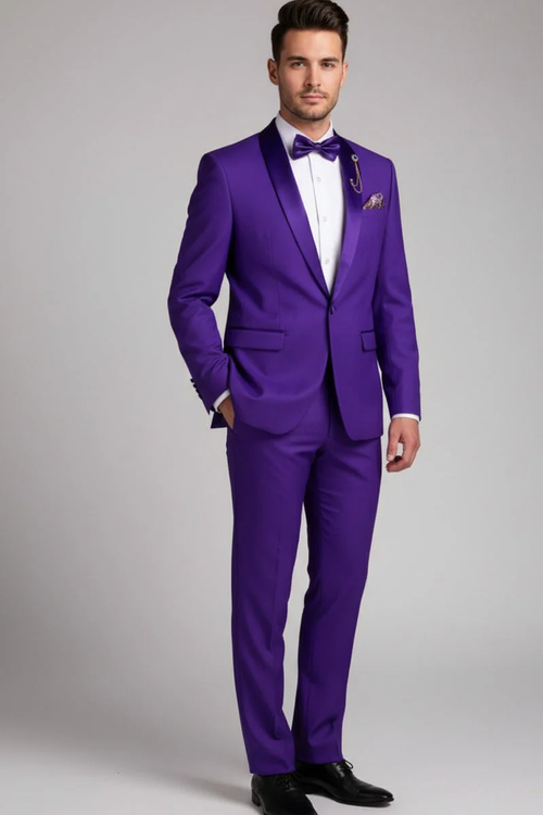 Premium Royal Purple Shawl Lapel Tuxedo β Spectrum 1 Button Formal Set