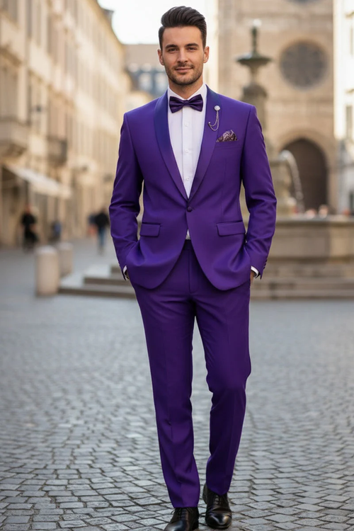 Premium Royal Purple Shawl Lapel Tuxedo β Spectrum 1 Button Formal Set